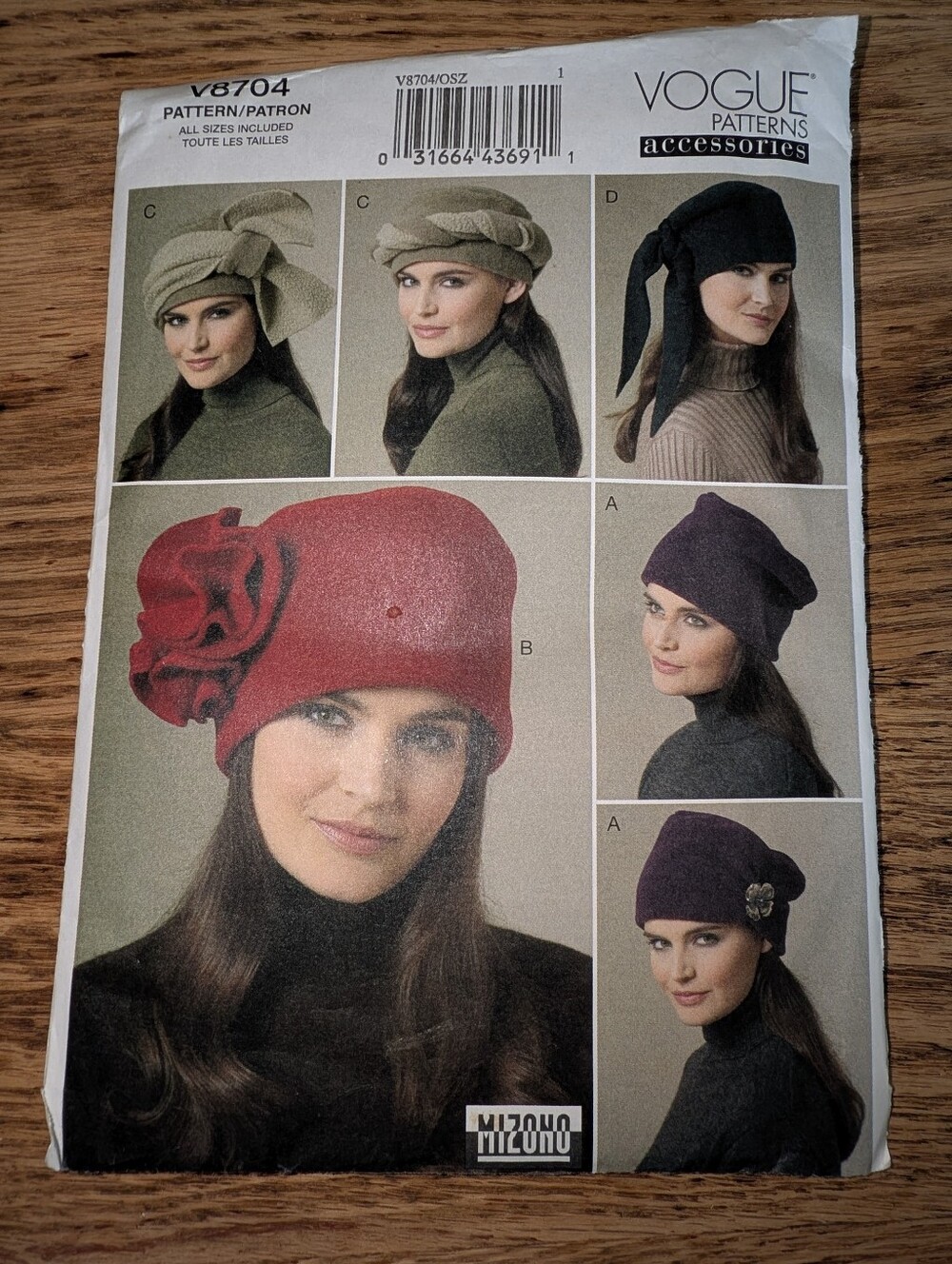 Vogue Sewing Pattern 8704 For Fleece Winter Hats, Various Styles